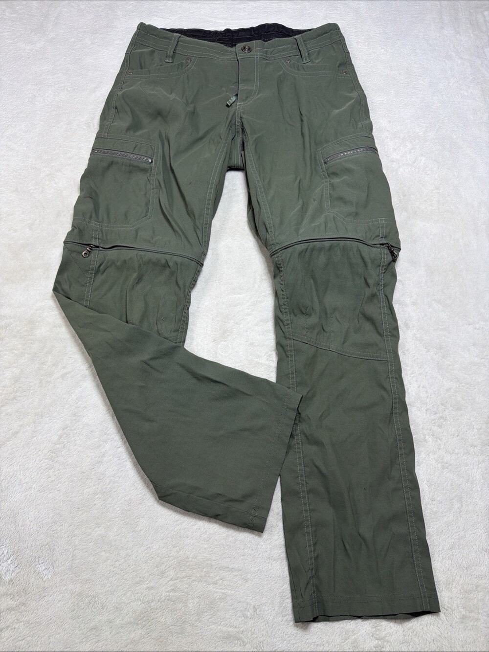 KUHL Olive Green Convertible Hiking Pants Zip Off Cargo Outdoor 6 Pockets Sz 6